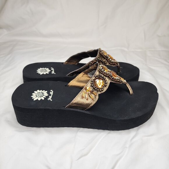 Yellow Box Wedge Sandals Size 10 Women Jeweled Rhinestone Cherilyn - Picture 4 of 8